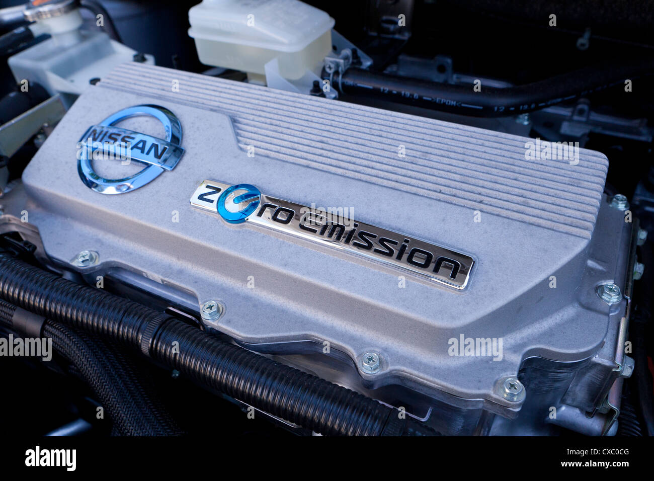 Nissan LEAF Zero Emission Elektroauto Motor Stockfoto