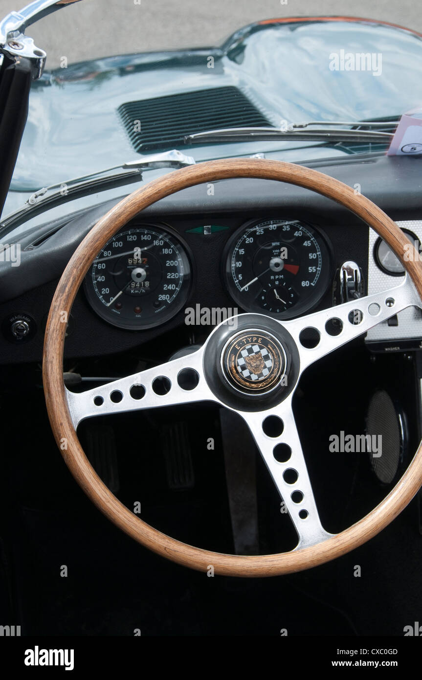 Jaguar E-Type Interieur Stockfoto