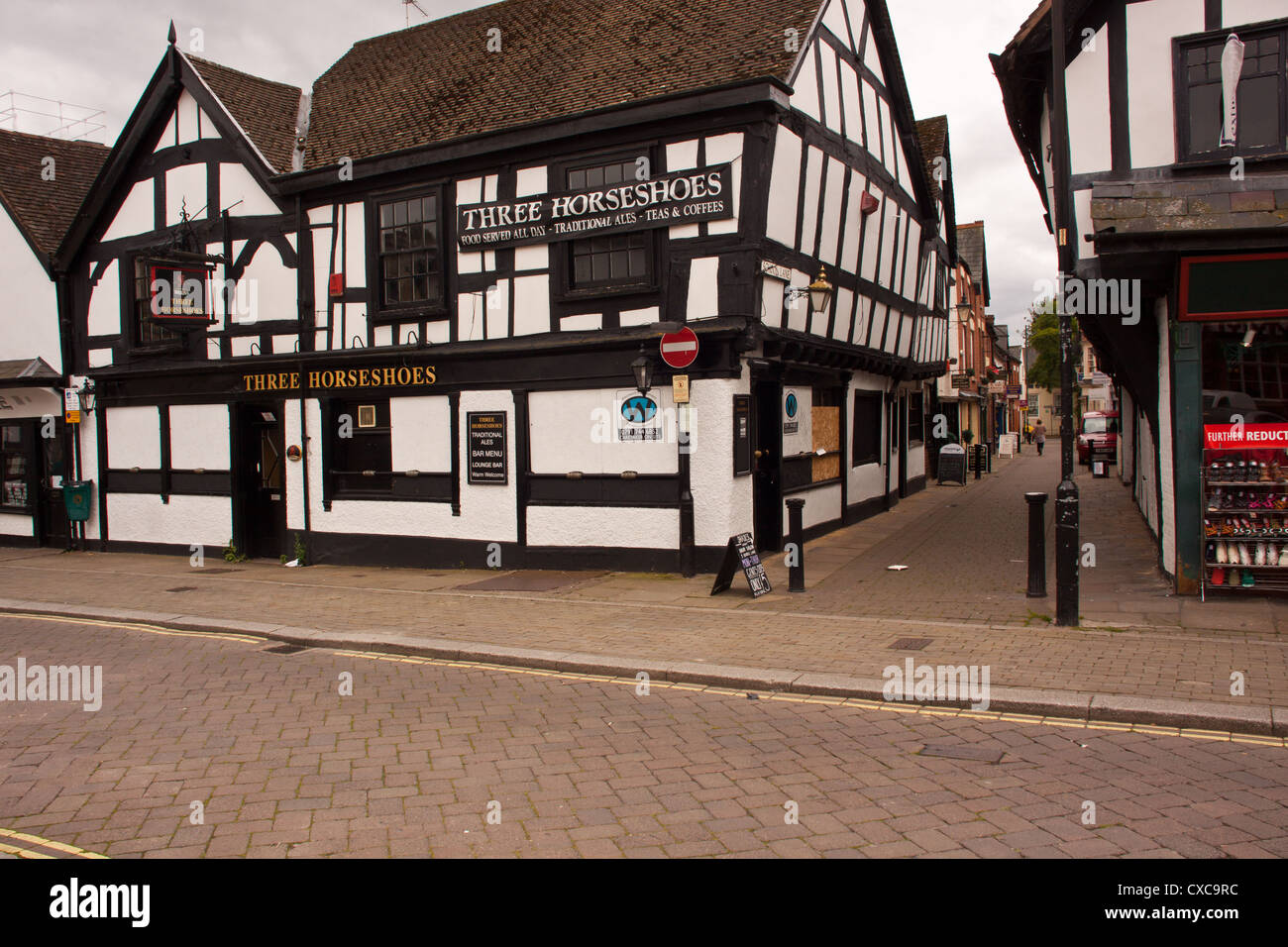 Mittelaltermarkt Stadt Leominster, Herefordshire, England, UK. Stockfoto