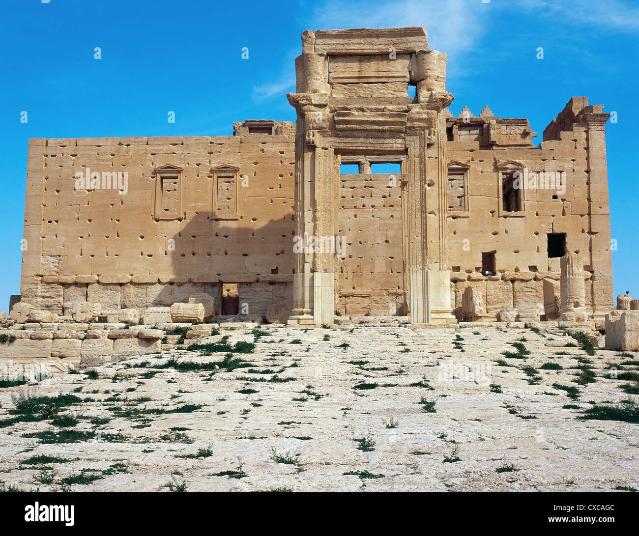 Römische Kunst. Syrien. Palmyra. Großer Tempel des Bel, unter Tiberius 19 n. Chr. gebaut. Oase der Tadmor. Stockfoto