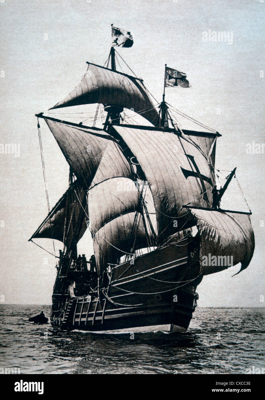 Nachbau des Columbus Flaggschiff, Santa Maria, für Stereo-Fotografie, Circa 1892, Illinoise, USA, Chicago, kolumbianische Ausstellung Stockfoto