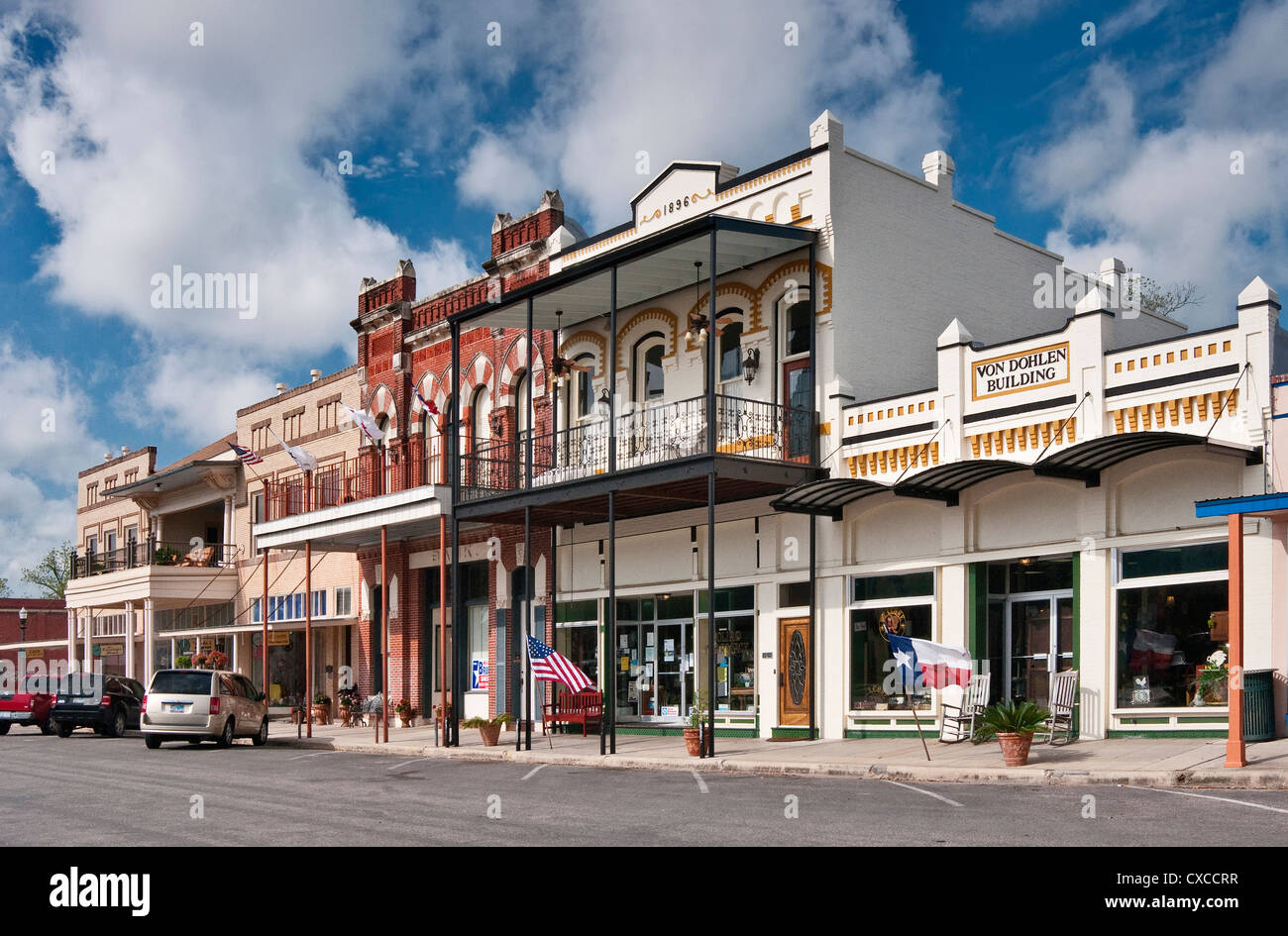 Geschäfte im Courthouse Square, Goliad, Texas, USA Stockfoto