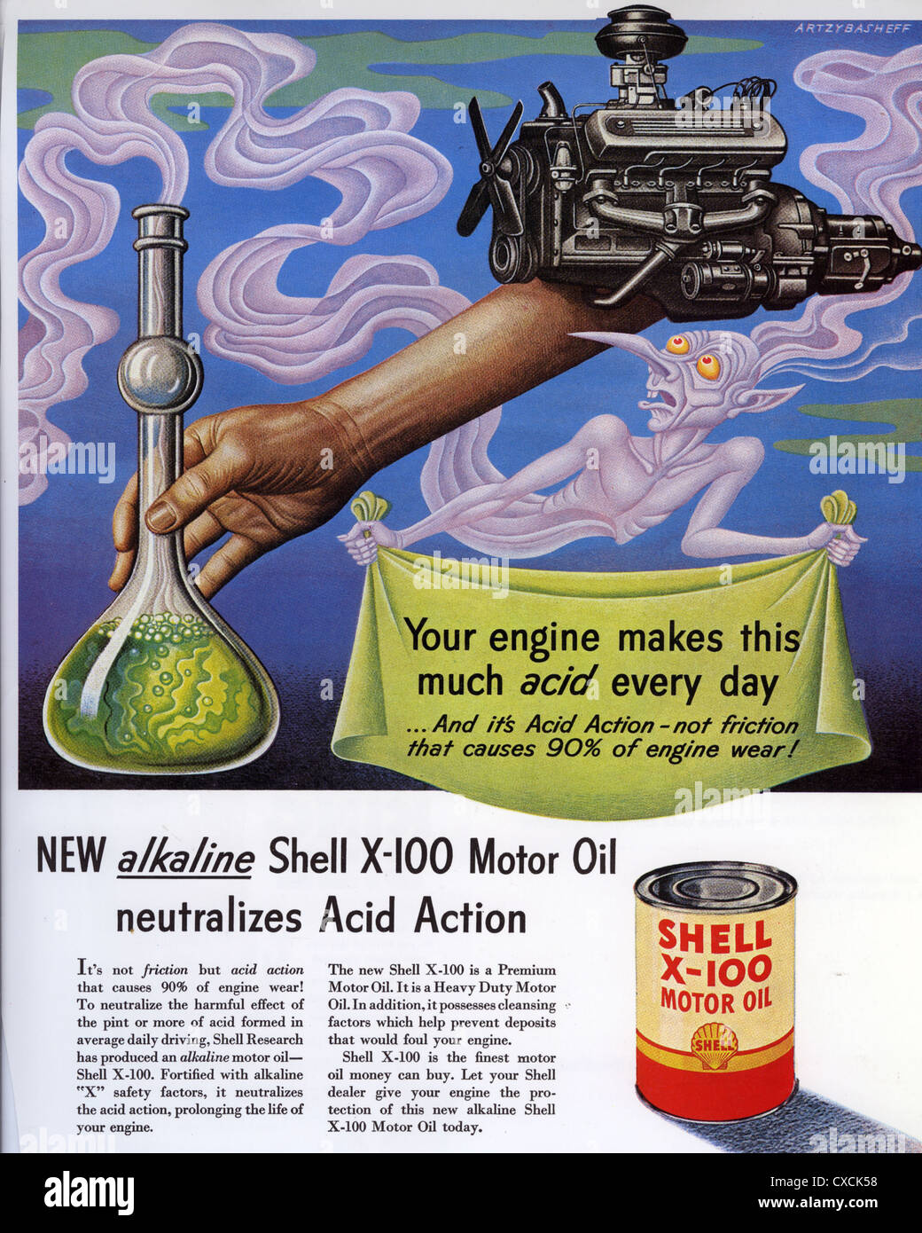 X-100-Motoröl SHELL Anzeige ca. 1953 Stockfoto
