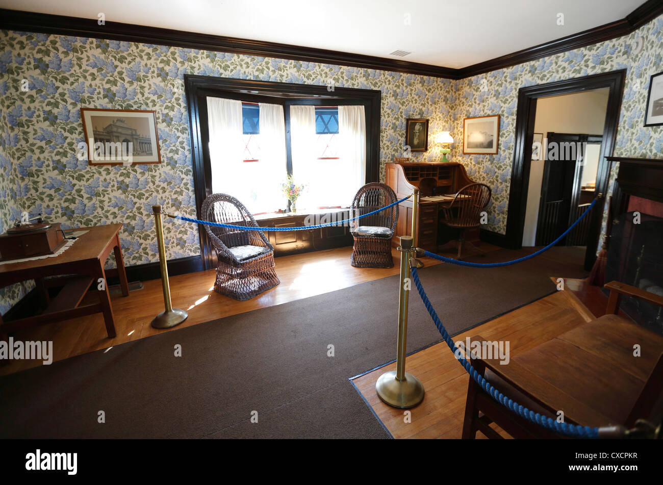 Roosevelt Cottage, lebenden Innenraum, das Studium Stockfoto