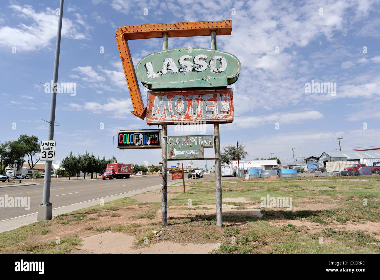 Lasso Motel verlassener Leuchtreklame, Route 66, Tucumcari, New Mexico Stockfoto