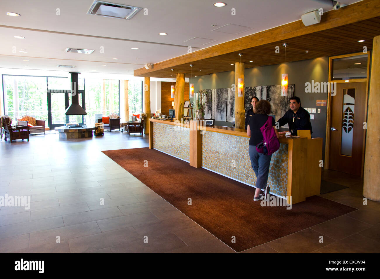 Hotel-Musee Premieren Nationen, Wendat (Huron) Gemeinschaft von Wendake, in der Nähe von Quebec Stadt, Quebec, Kanada Stockfoto