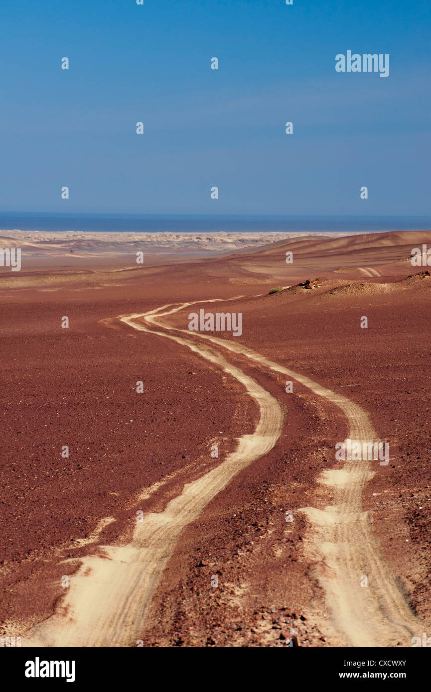 Leeren Sie Wüstenstraße, Skeleton Coast Nationalpark, Namibia, Afrika Stockfoto