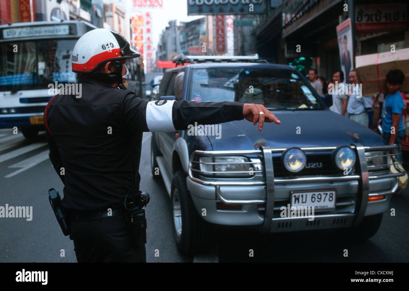 Bangkok, Thai Polizei Auto winken zur Seite Stockfoto