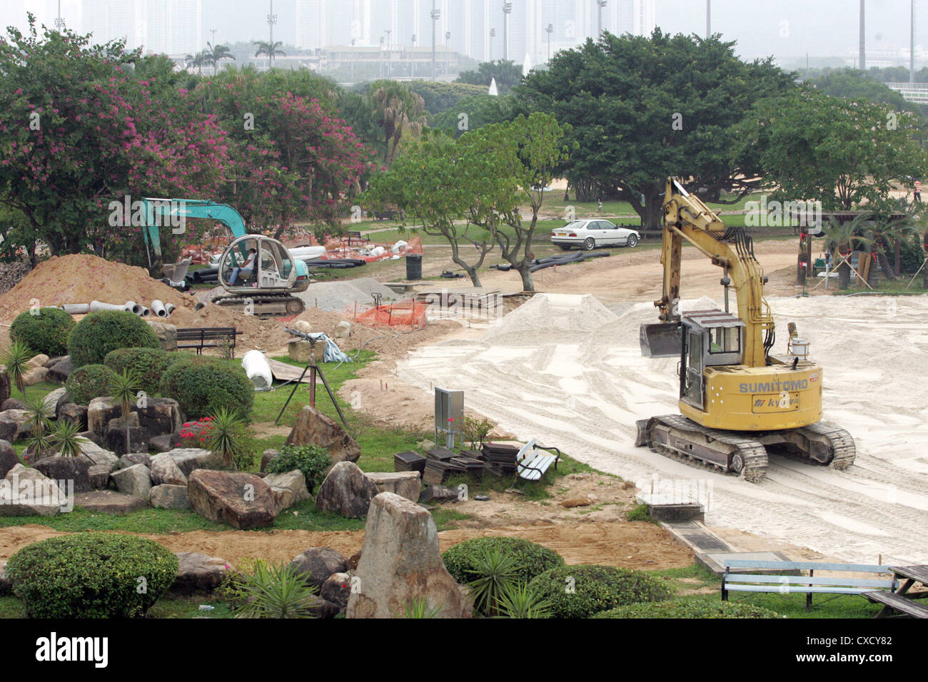 Hong Kong, Bauarbeiten für die Olympischen Reiterspiele 2008 neben der Sha Tin Racecourse Stockfoto