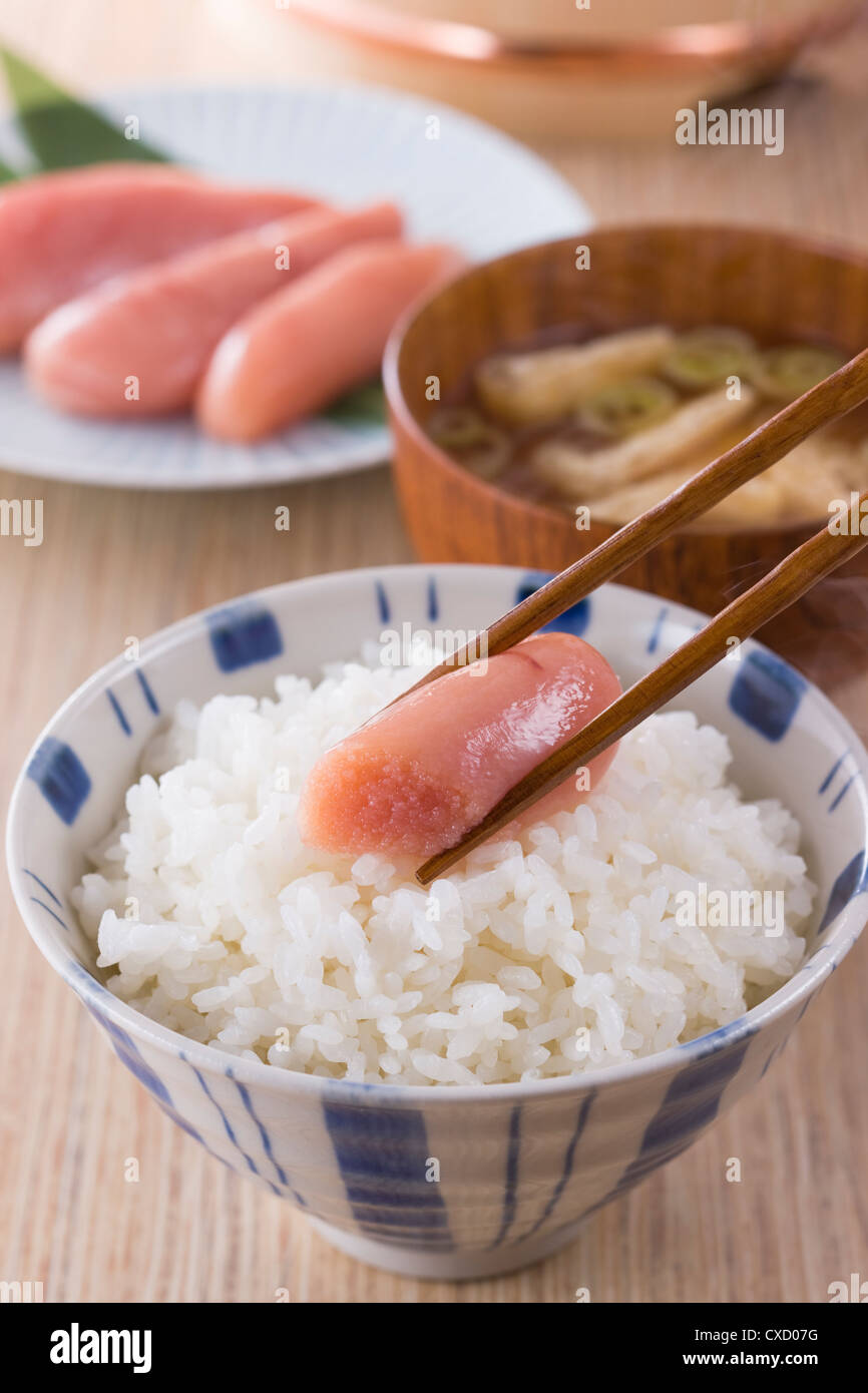 Tarako auf Reis Stockfoto