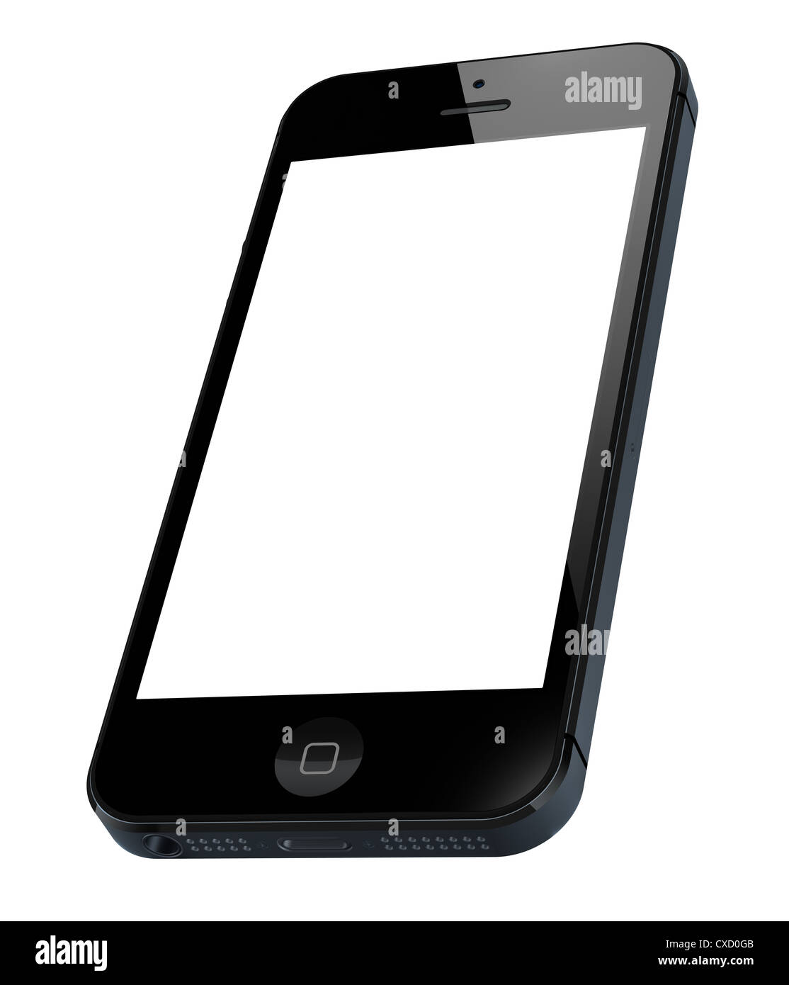 Neue iPhone 5 mit unbelegten Schirm isoliert auf weiss. Enthalten Sie Beschneidungspfad für Telefon und Bildschirm. Stockfoto