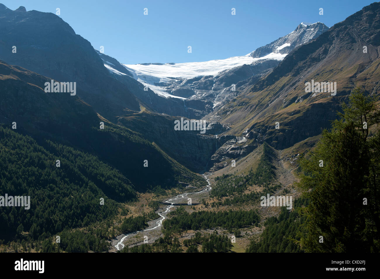 Schweiz. Der Bernina Express, die Fahrt von Chur in der Schweiz nach Tirano in Italien, Morteratsch-Glacier.9-2012 Stockfoto