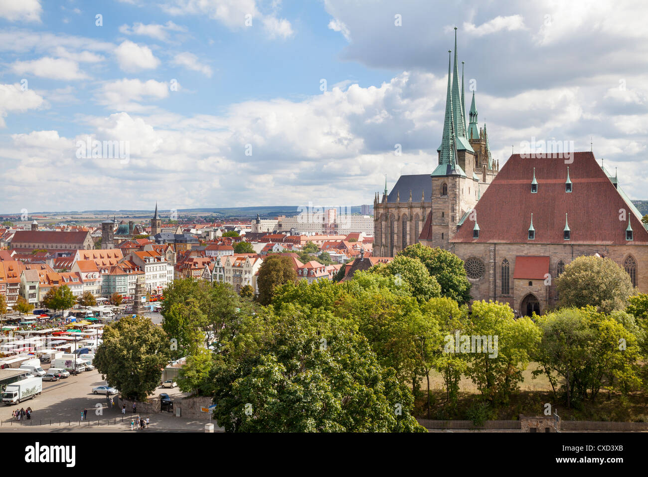 Blick über Erfurt mit Dom und St. Severikirche, Erfurt, Thüringen, Deutschland Stockfoto