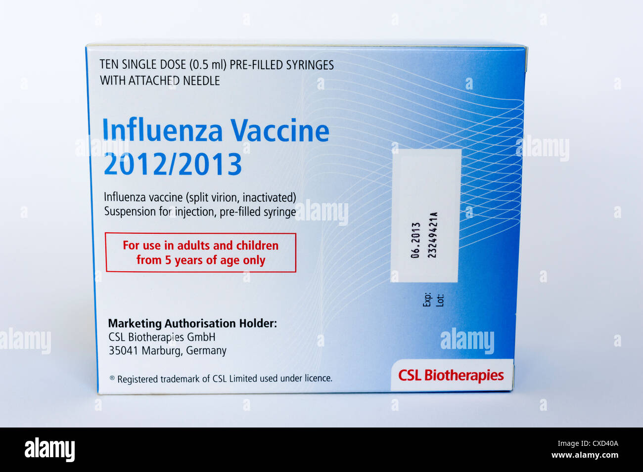 Influenza-Impfstoff für die 2012-2013 Saison, generische gemacht von CSL Biotherapies Stockfoto