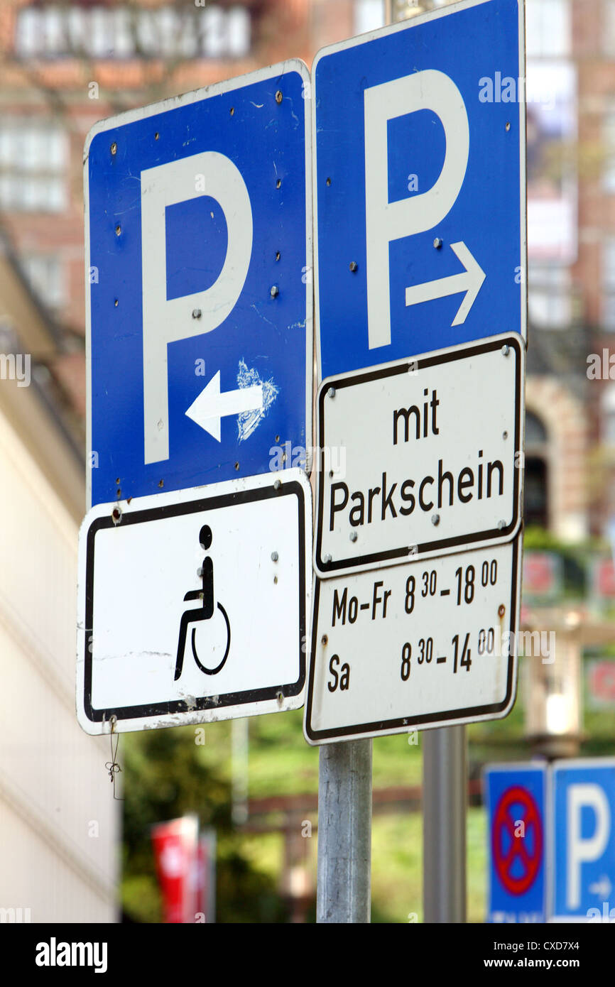 Parkplatz Schilder in der Stadt Flensburg Stockfoto