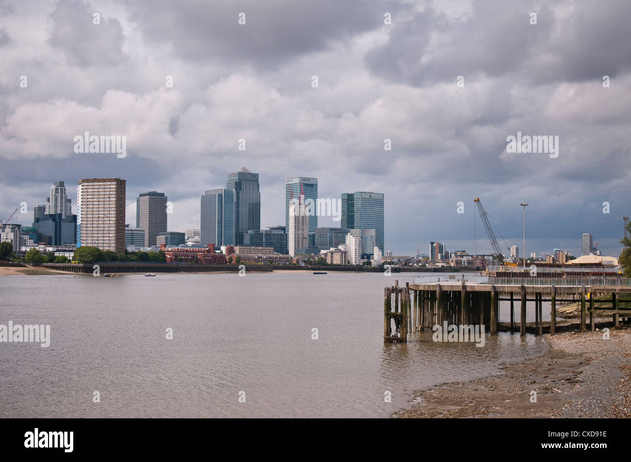 Blick über Canary Wharf über Themse von Greenwich, London, UK Stockfoto