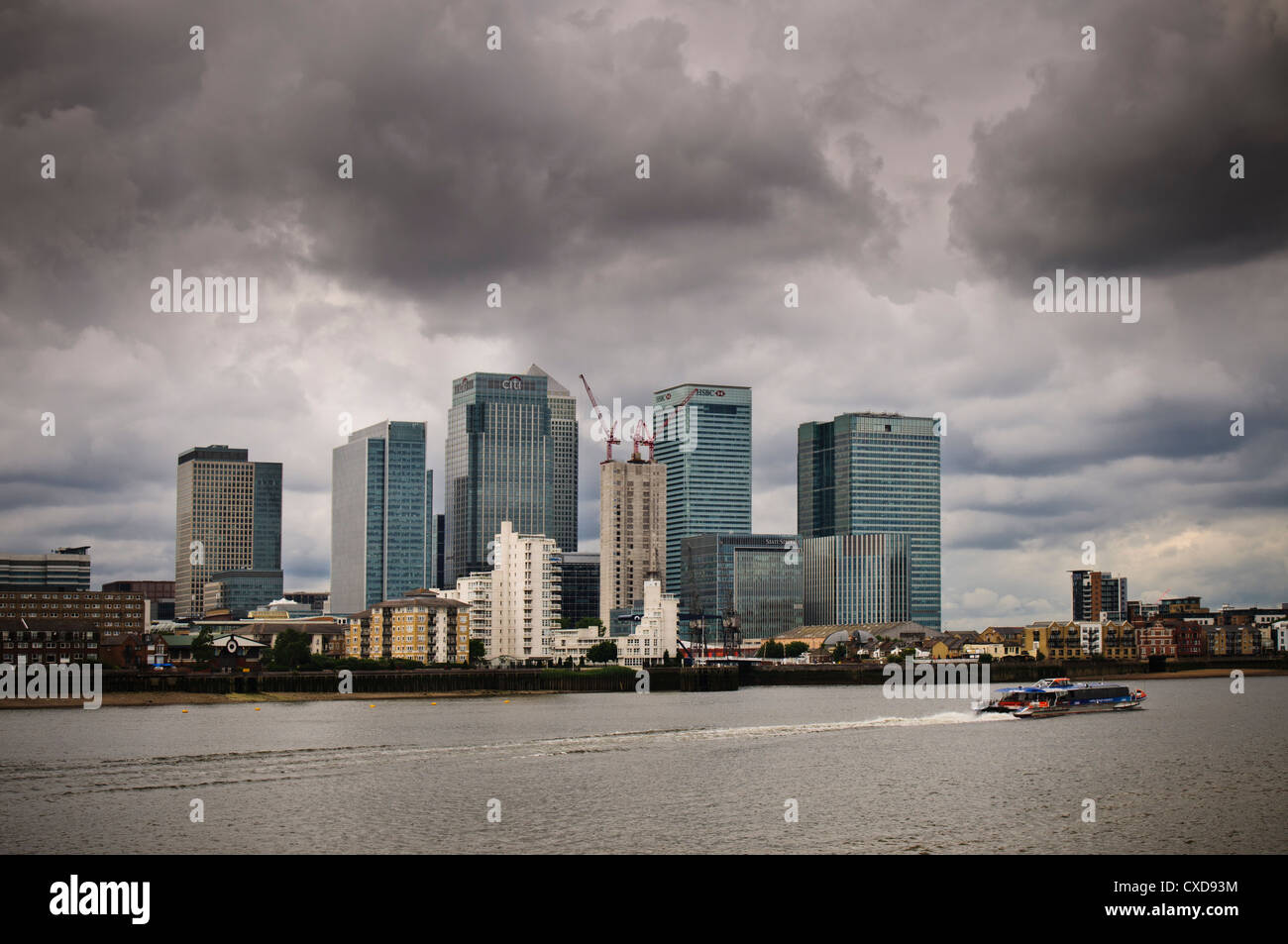 Blick über Canary Wharf über Themse von Greenwich, London, UK Stockfoto