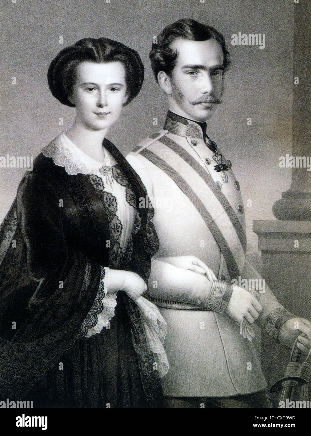 Kaiser FRANZ JOSEPH i. von Österreich mit seiner Frau Elizabeth über 1854 Stockfoto