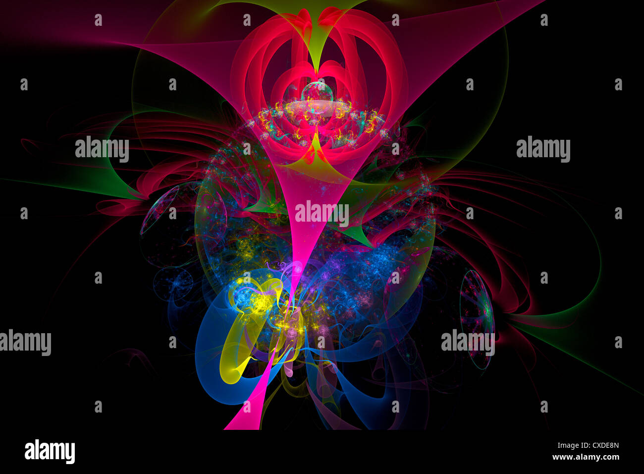 Digtal bildende Kunst abstrakte Fraktalbild auf schwarzem Hintergrund. Stockfoto