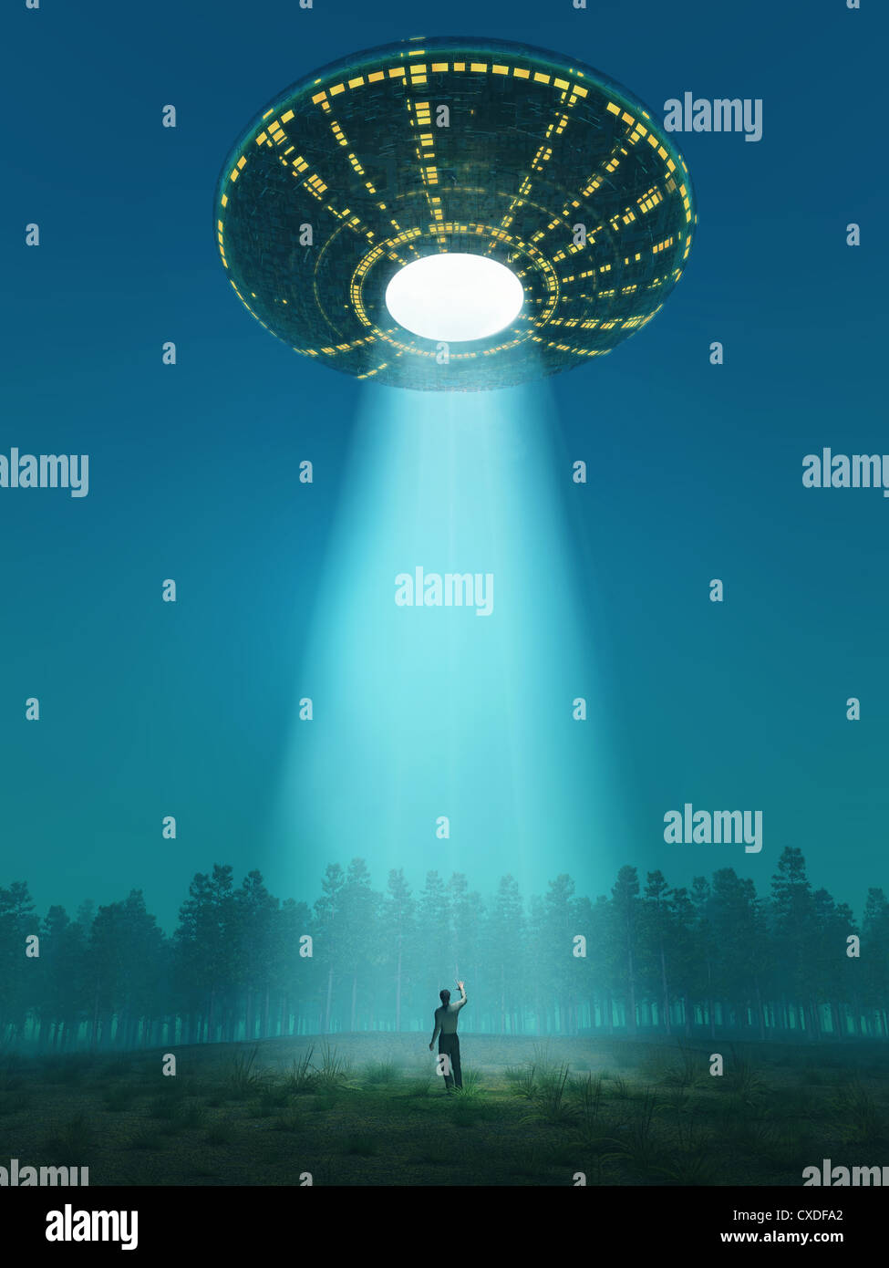 fliegende Untertasse angekommen Stockfoto