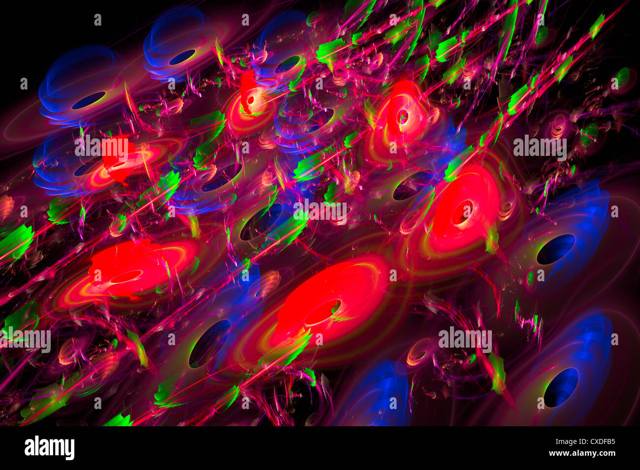 Computergenerierte blau rot grün abstrakte Fraktal Flamme Hintergrund. Stockfoto