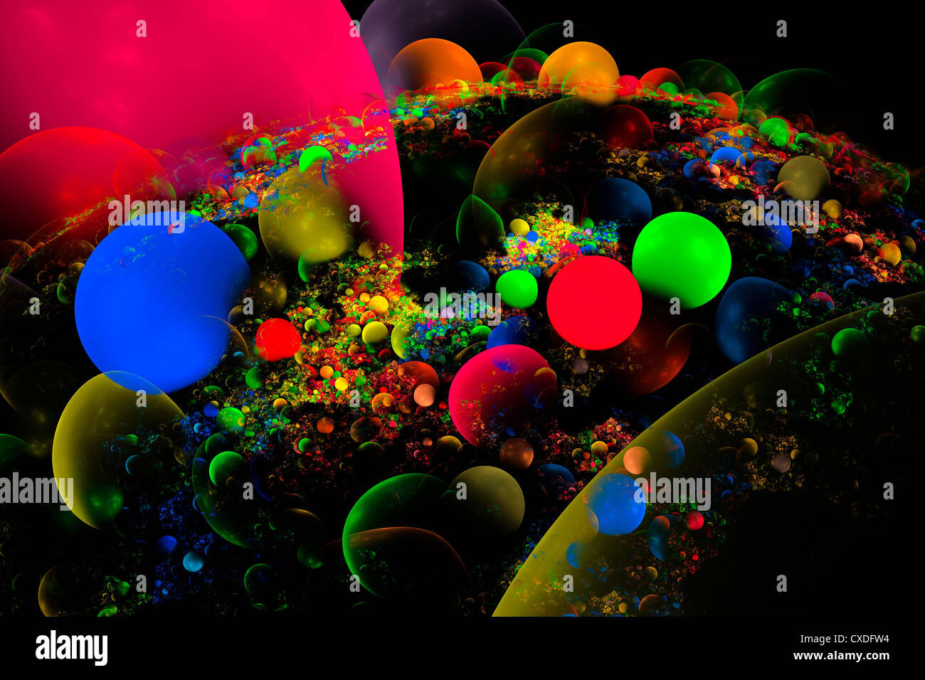 Computer generierte Planeten Sphären abstrakte Fraktal Flamme psychedelische Kunst. Stockfoto