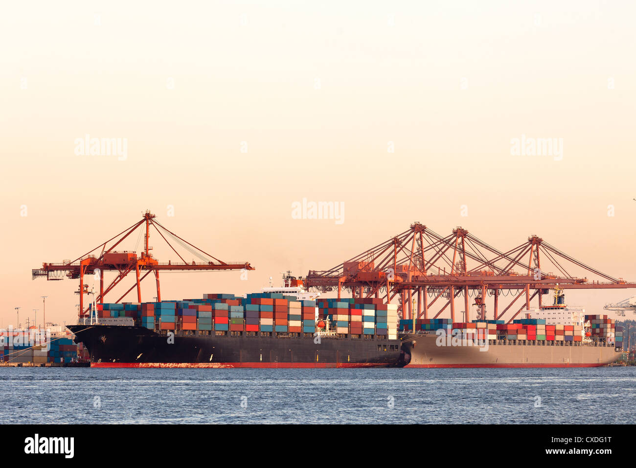 Frachtschiffe mit Containern im Hafen Stockfoto