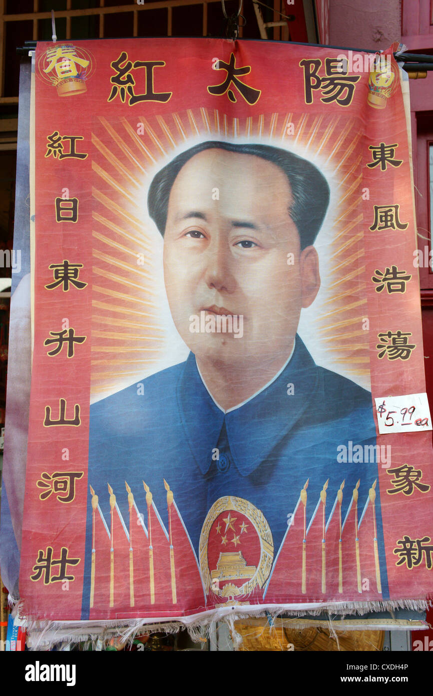 An der Wand, einem jungen Vorsitzenden Mao Zedong oder Mao Tse-tung, Chinatown, Vancouver, British Columbia, Kanada Stockfoto