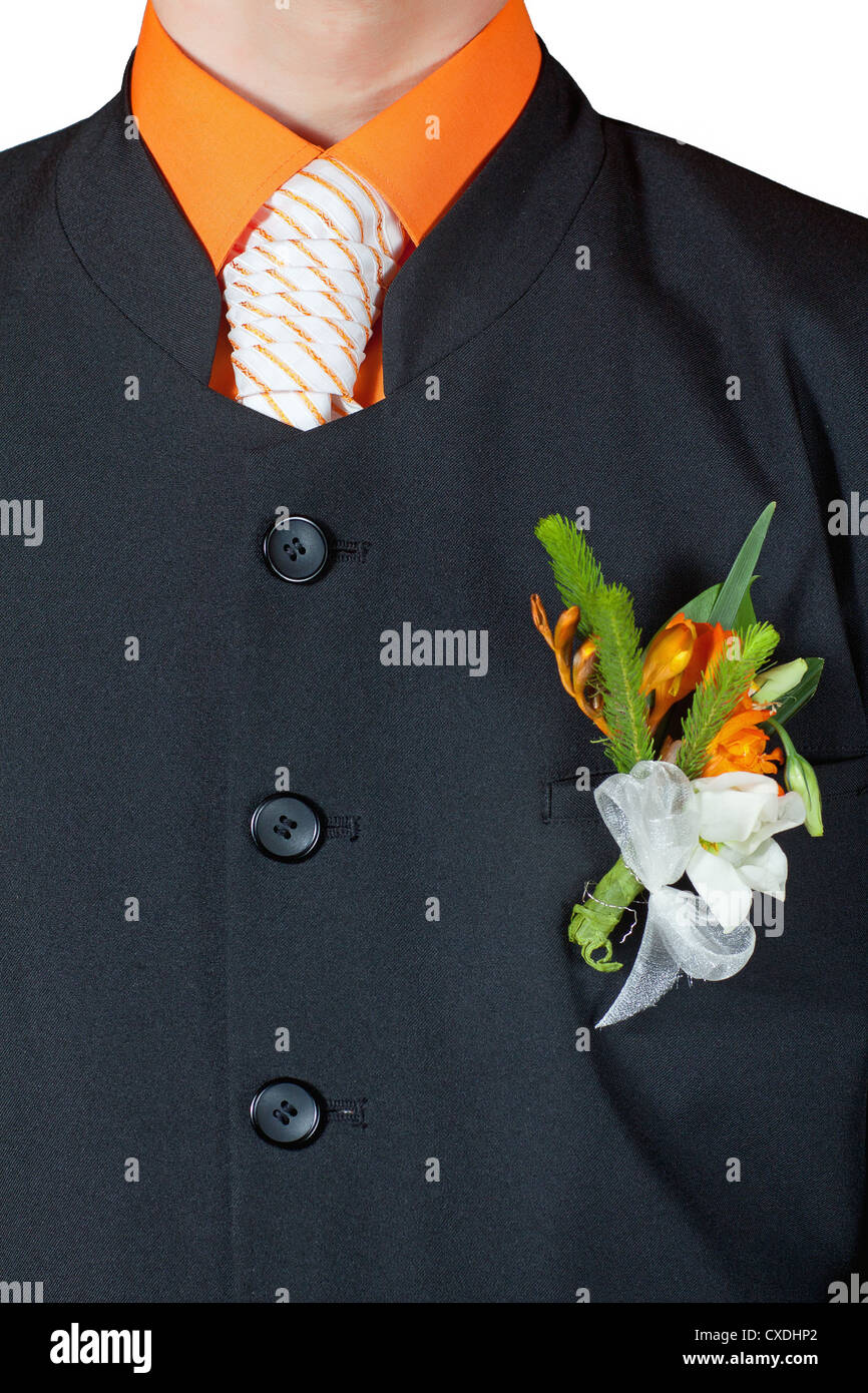 Hochzeit Blume Boutonniere Anzug des Bräutigams Stockfoto