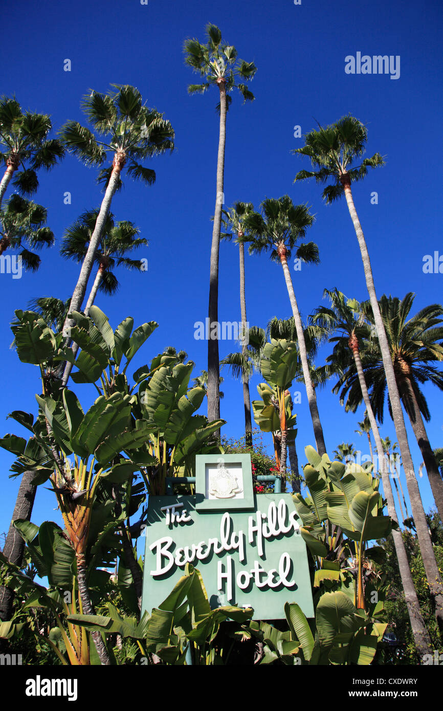 Melden Sie für Beverly Hills Hotel, Beverly Hills, Los Angeles, Kalifornien, USA Stockfoto