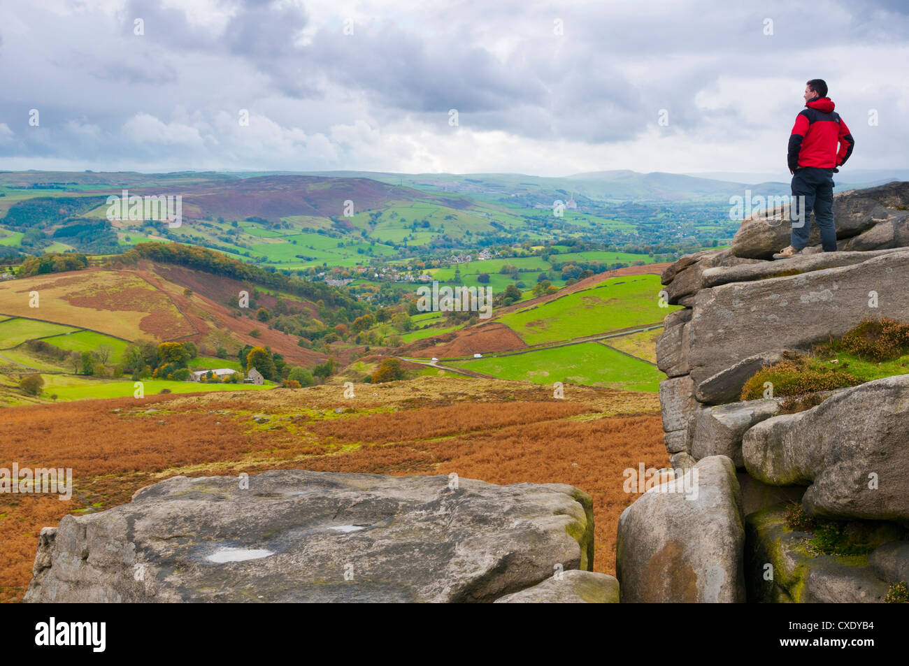 Higger Tor in Richtung Hathersage, Peak District National Park, Derbyshire, England Stockfoto