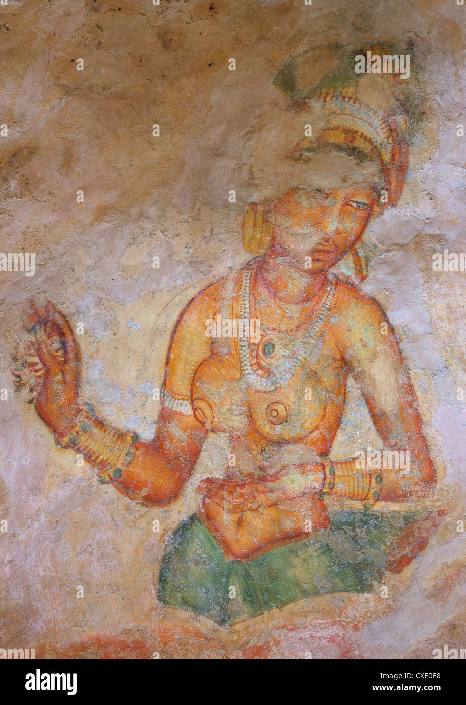 Sigiriya Jungfrauen oder Cloud Jungfrauen, Fresken 5. Jahrhundert n. Chr., Felsenfestung Sigiriya Löwe, Sigiriya, Sri Lanka, Asien Stockfoto