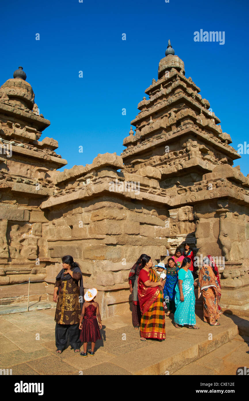 Shore Tempel, Mamallapuram (Mahabalipuram), UNESCO-Weltkulturerbe, Tamil Nadu, Indien, Asien Stockfoto