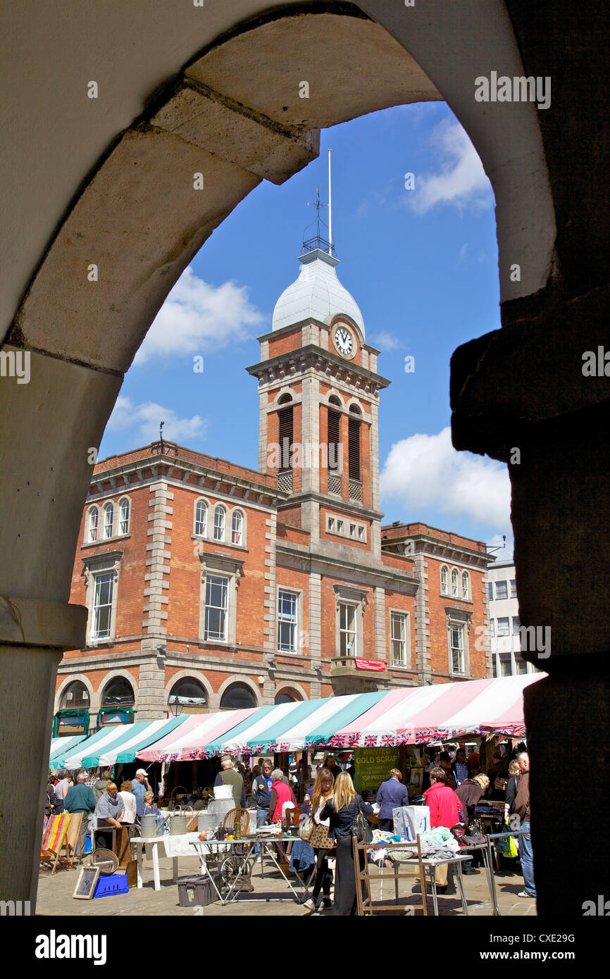 Markthalle und Markt Stände, Chesterfield, Derbyshire, England, Vereinigtes Königreich, Europa Stockfoto