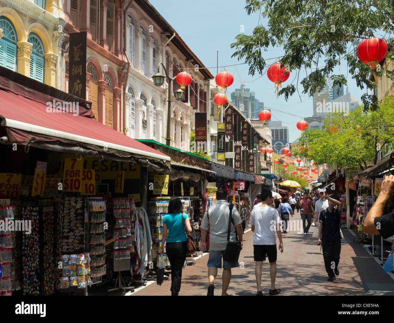 Lampions, Straße, Markt, Chinatown, Singapur, Asien Stockfoto