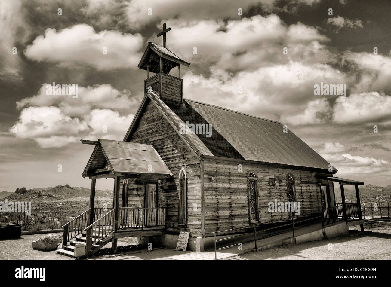 Christliche Kirche des neuen Testaments. Goldfield Ghost Town, Arizona. Stockfoto