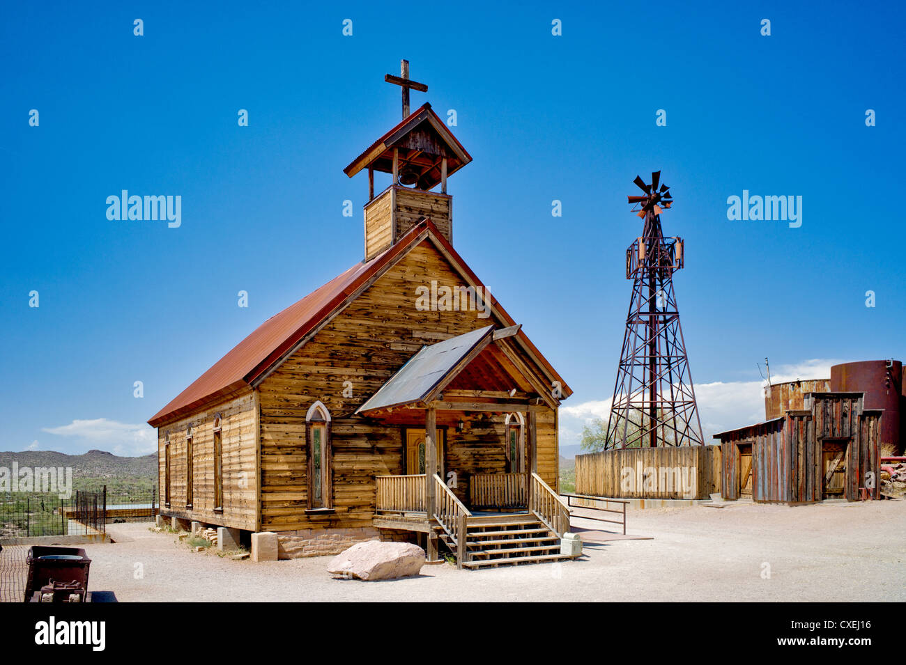 Christliche Kirche des neuen Testaments. Goldfield Ghost Town, Arizona. Stockfoto