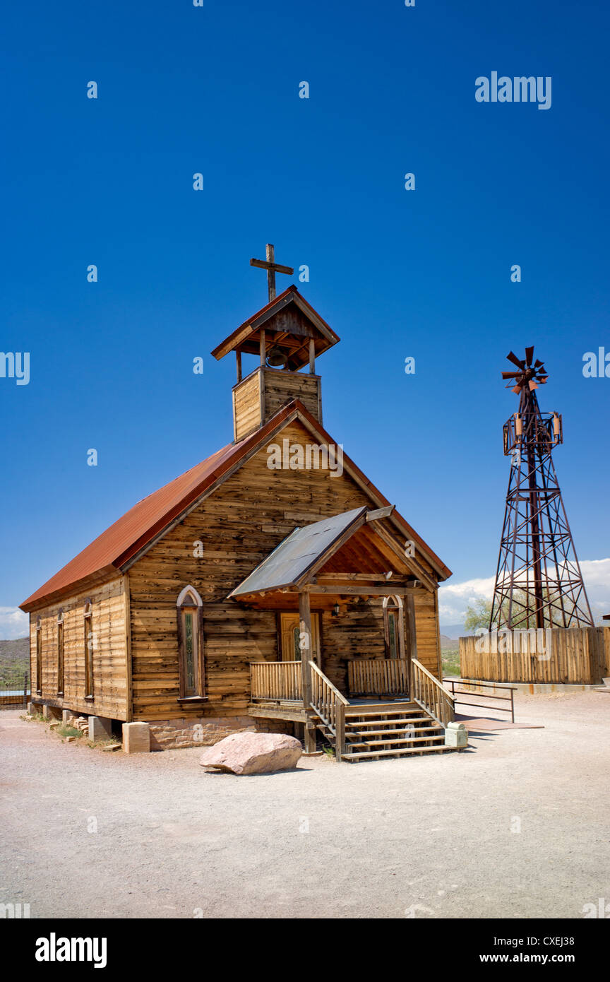 Christliche Kirche des neuen Testaments. Goldfield Ghost Town, Arizona. Stockfoto