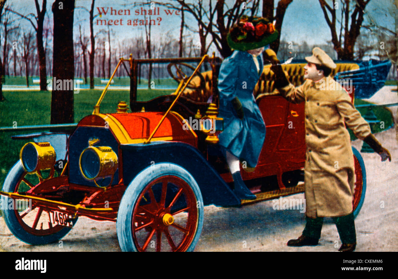 Mann Unterstutzt Frau Aus Automobil Wann Treffen Wir Uns Wieder