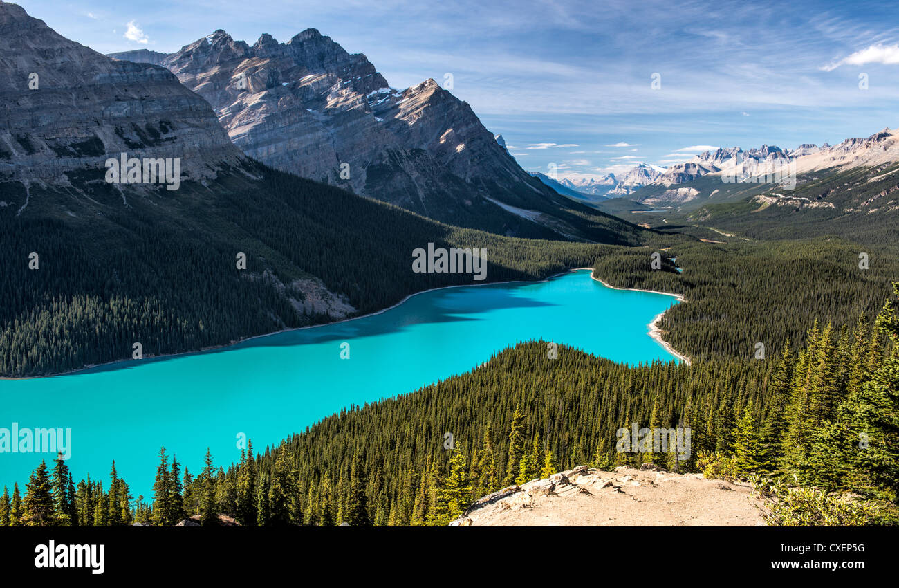 Peyto Lake im Banff Nationalpark, Alberta, Kanada,, von der Bow Summit-Suche Stockfoto