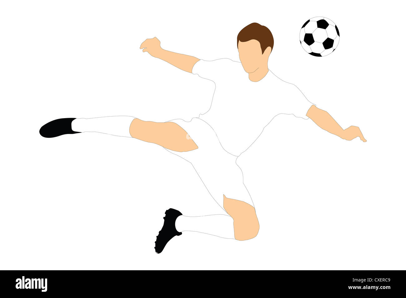 Ein Fußball-Spieler schießen einen Ball mit dem Kopf isoliert auf weißem Hintergrund Stockfoto