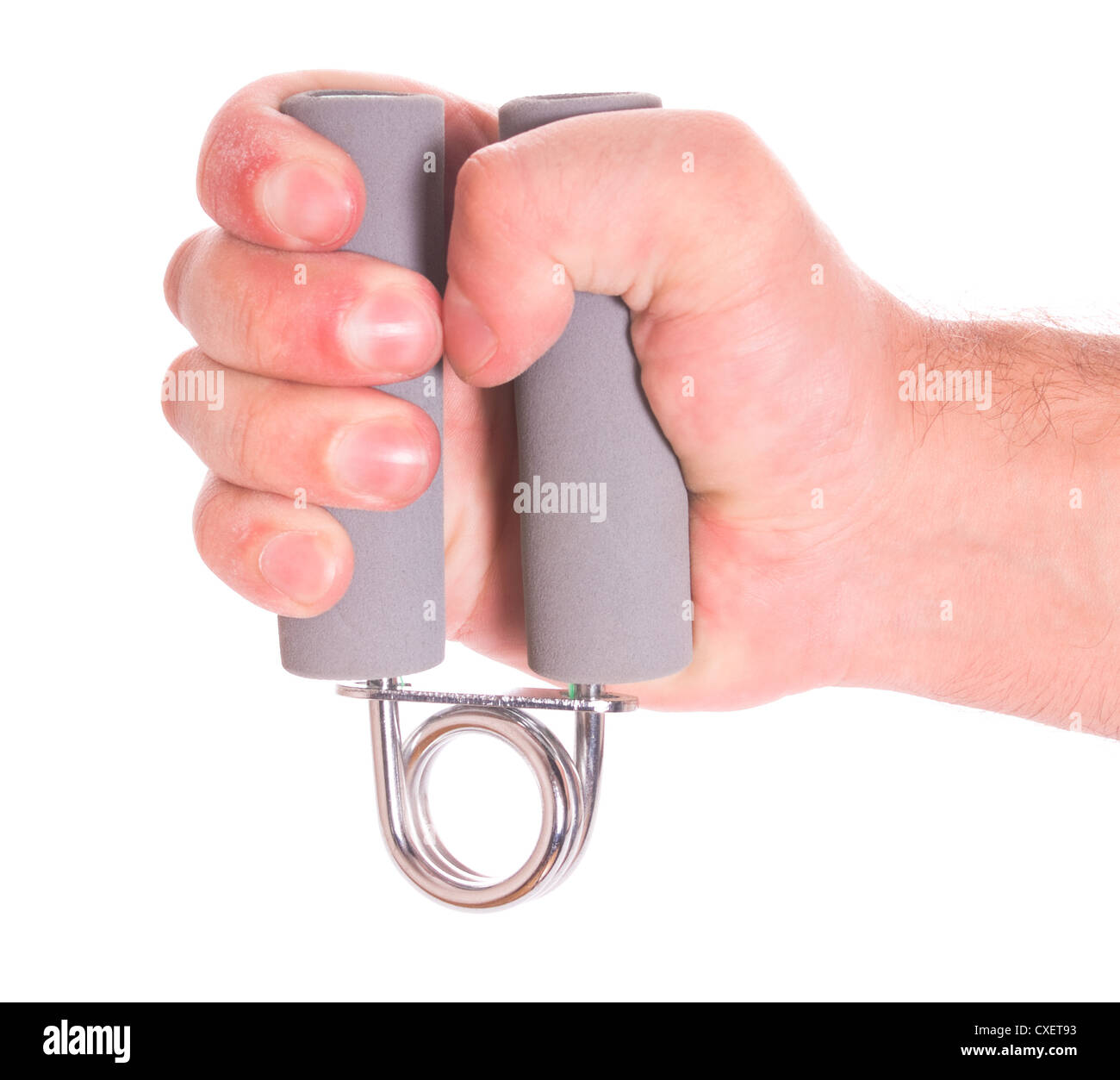 Hand mit Feder-trainer Stockfoto