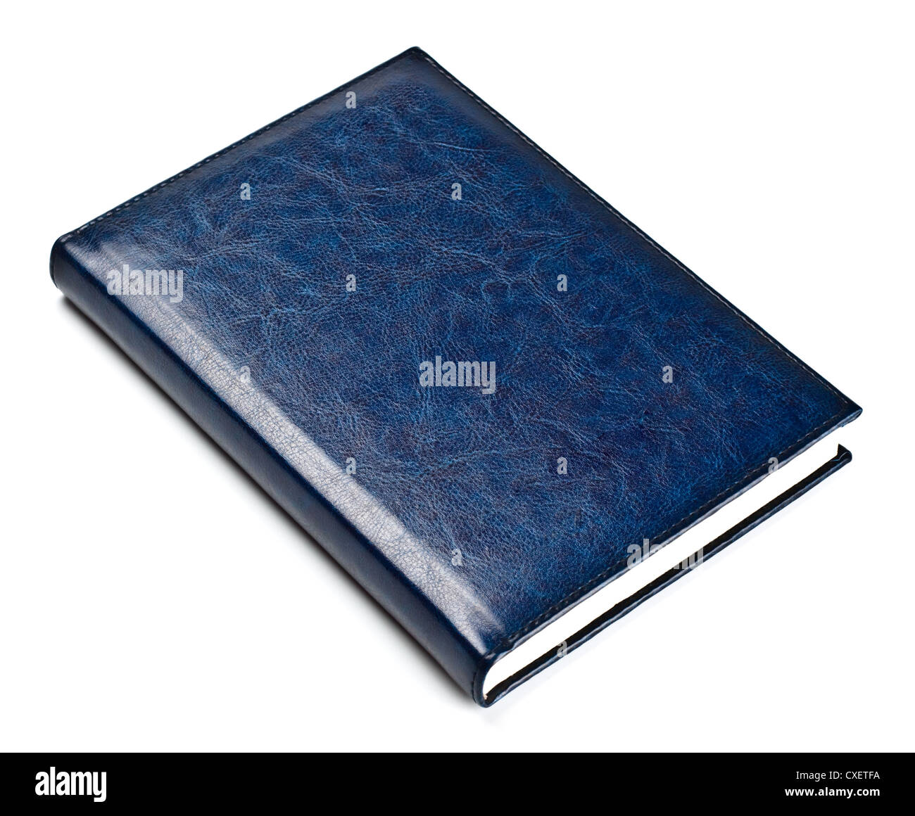 blaue Leder Notebook geschlossen Stockfoto