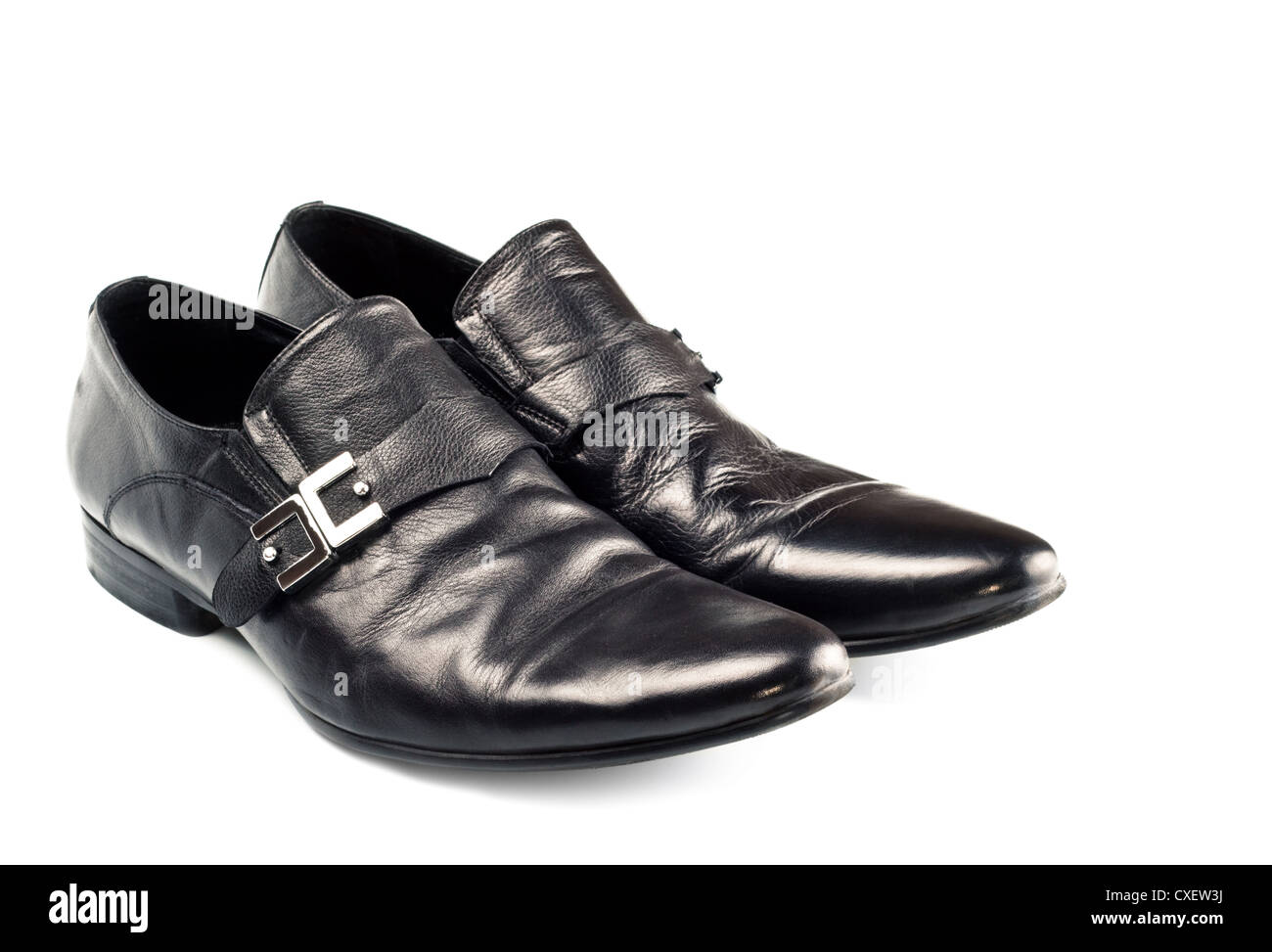 schwarze Männer Schuhe mit Schnalle Stockfoto