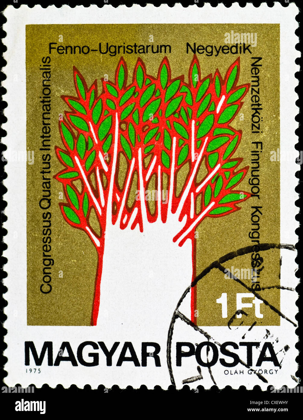 Briefmarke zeigen ungewöhnliche Malerei Baum Stockfoto