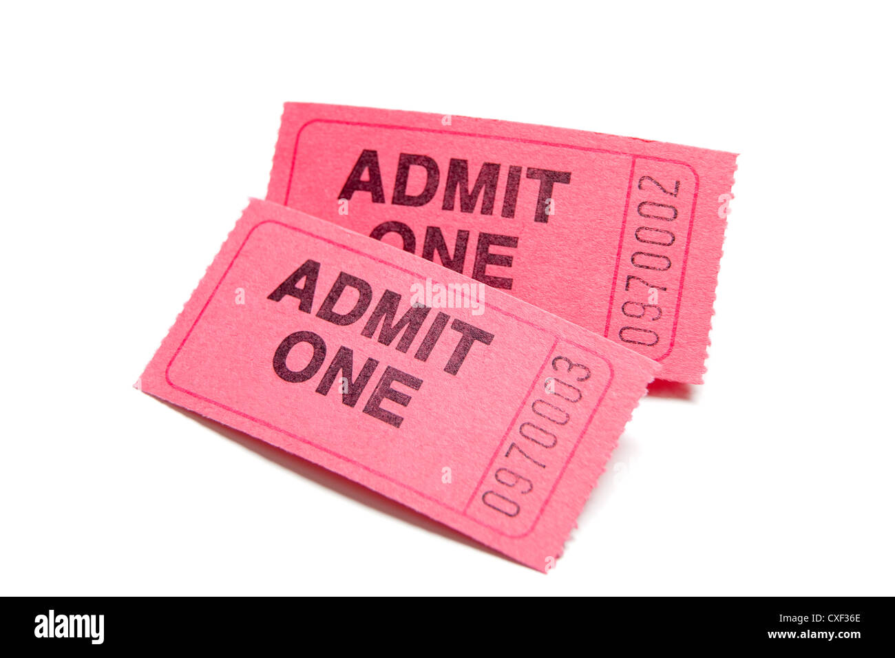 Zwei Eintrittskarten auf weißem Hintergrund Stockfoto