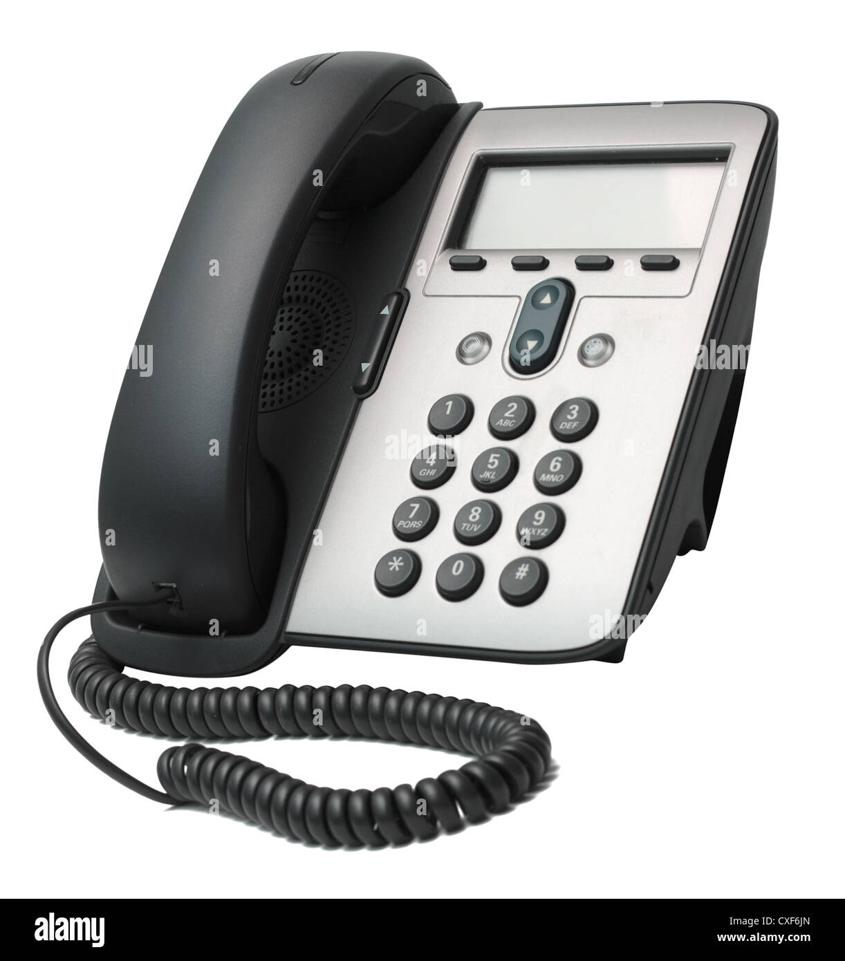 Moderne VoIP-Telefon isoliert auf weißem Hintergrund Stockfoto