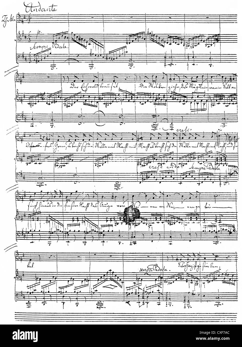 Historische Noten Manuskript von Jakob Ludwig Felix Mendelssohn Bartholdy, 1809-1847, ein deutscher Komponist, Pianist, organist Stockfoto