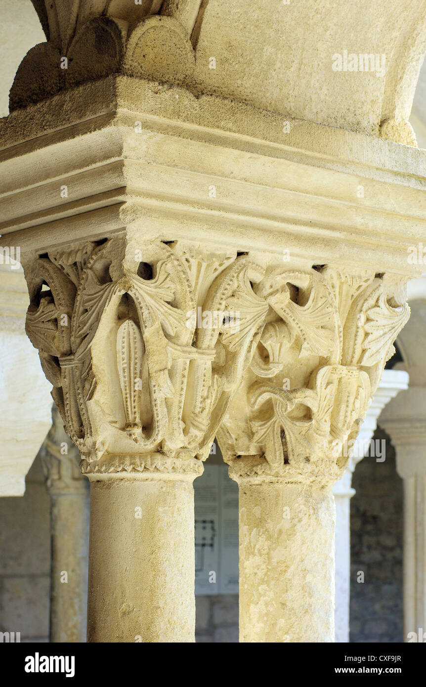 Romanische Kapitelle Vaison la Romaine Kreuzgang der Cathédral Notre-Dame-de-Nazareth Vaucluse Provence Stockfoto