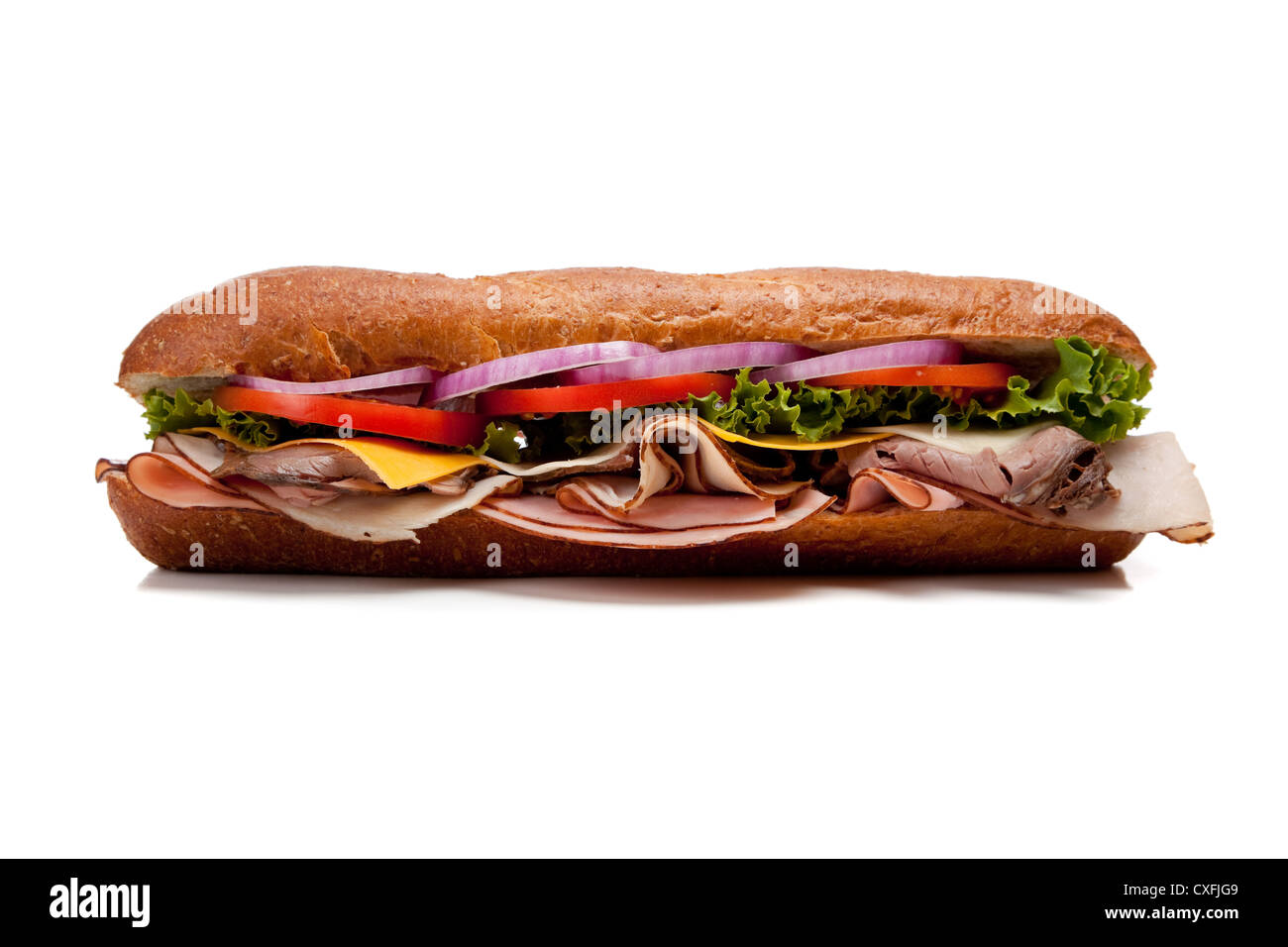 U-Boot-Sandwich auf weißem Hintergrund Stockfoto